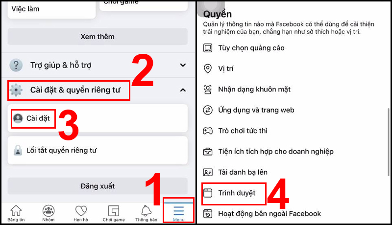 Mở Trình duyệt trong ứng dụng Facebook trên iPhone