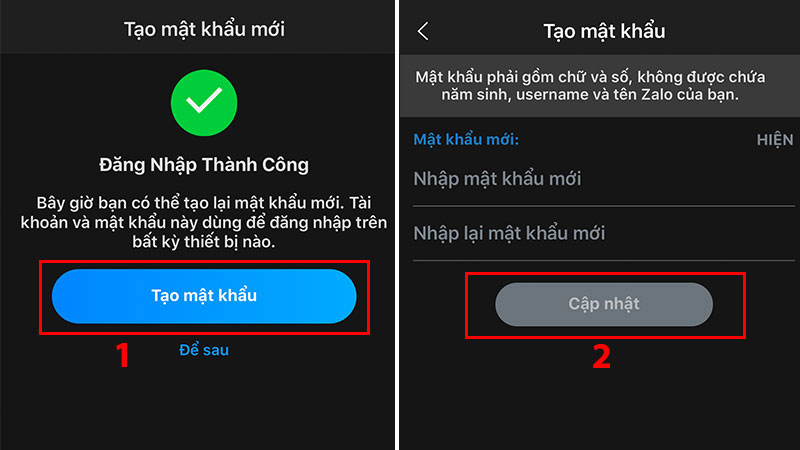 Tạo mật khẩu và cập nhật