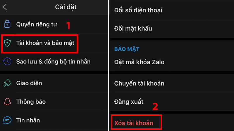 Vào tài khoản và bảo mật