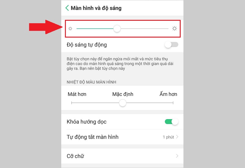 Thay đổi độ sáng màn hình bằng thanh kéo