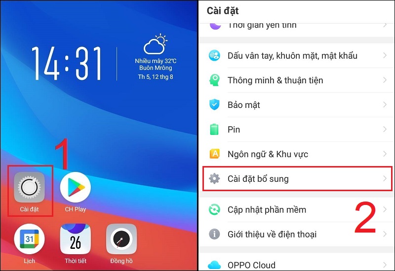 Chọn mục cài đặt bổ sung trong mục Cài đặt