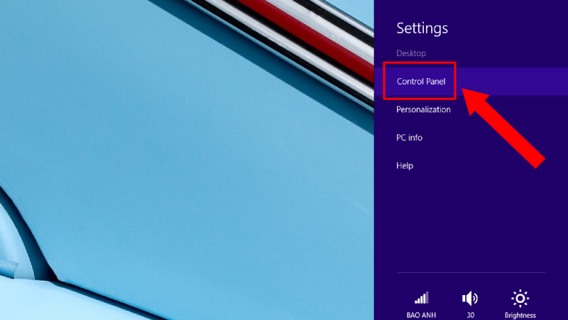 Chọn Control Panel tại phần Settings