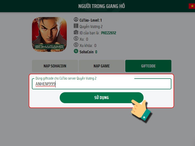 Nhập code bạn có Nhập code bạn có