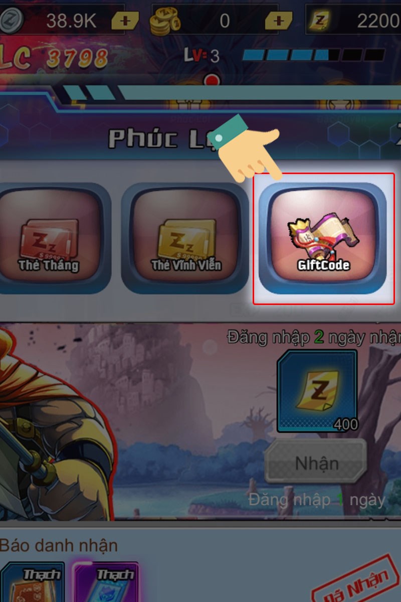 Tiếp theo chọn Giftcode Tiếp theo chọn Giftcode