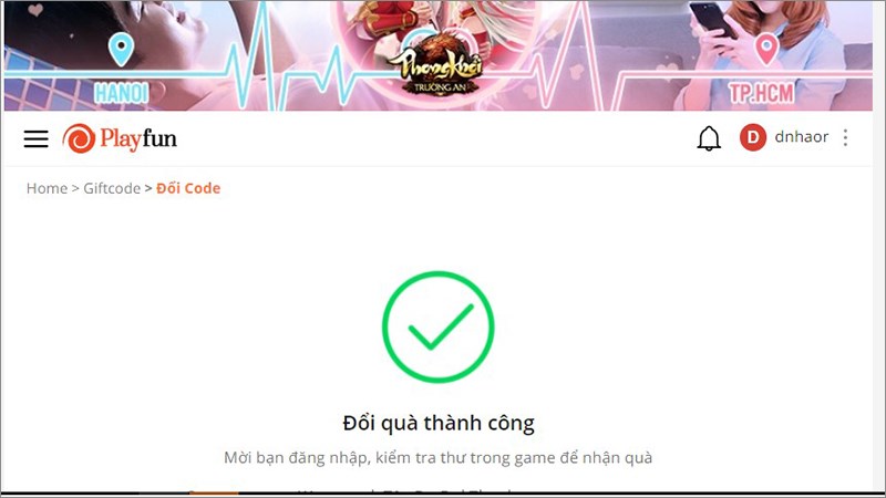 Nhập code thành công Nhập code thành công