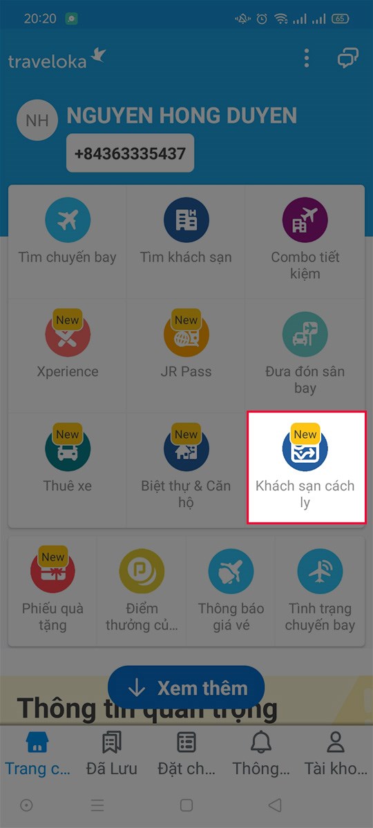 Truy cập ứng dụng bằng tài khoản cá nhân và chọn khách sạn cách ly Truy cập ứng dụng bằng tài khoản cá nhân và chọn khách sạn cách ly