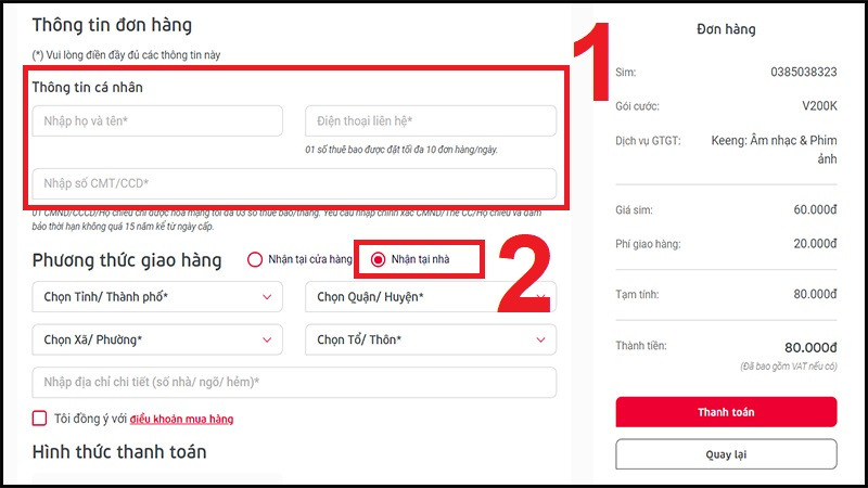 Nhập các thông tin cá nhân cần thiết