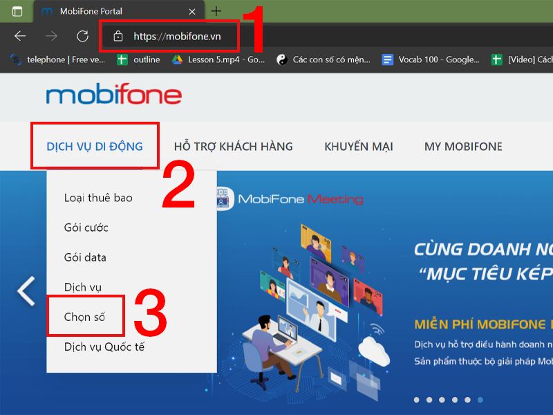 Chọn DỊCH VỤ DI ĐỘNG và nhấn Chọn số