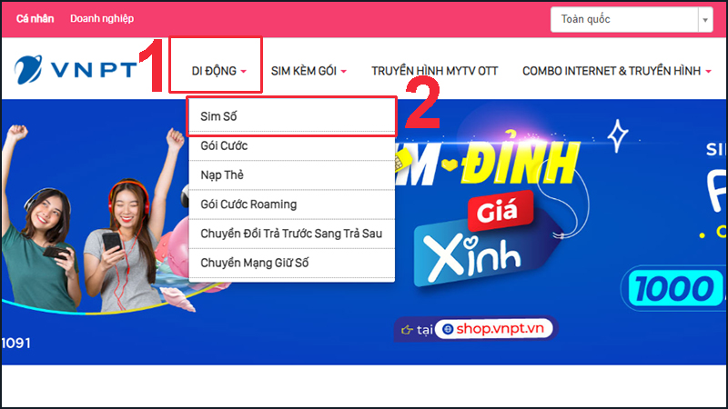 Tiếp tục chọn mục Sim số để tìm mua SIM