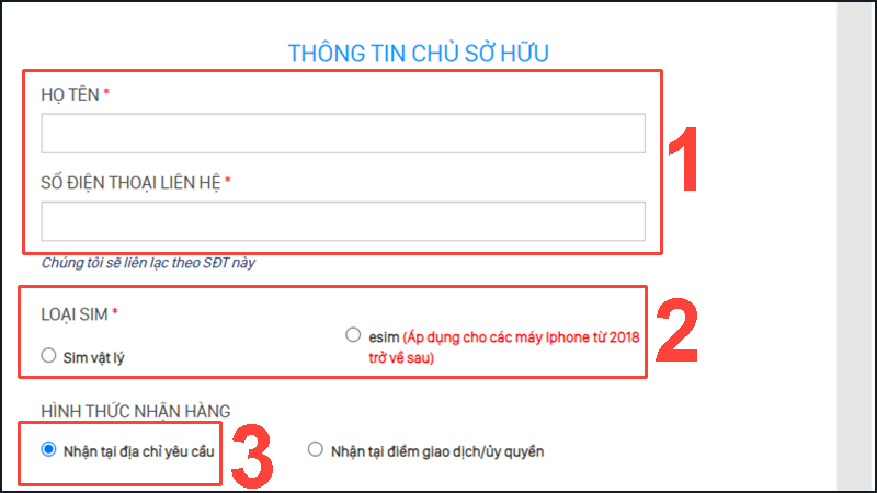 Hãy điền đầy đủ thông tin cá nhân và chọn phương thức giao hàng