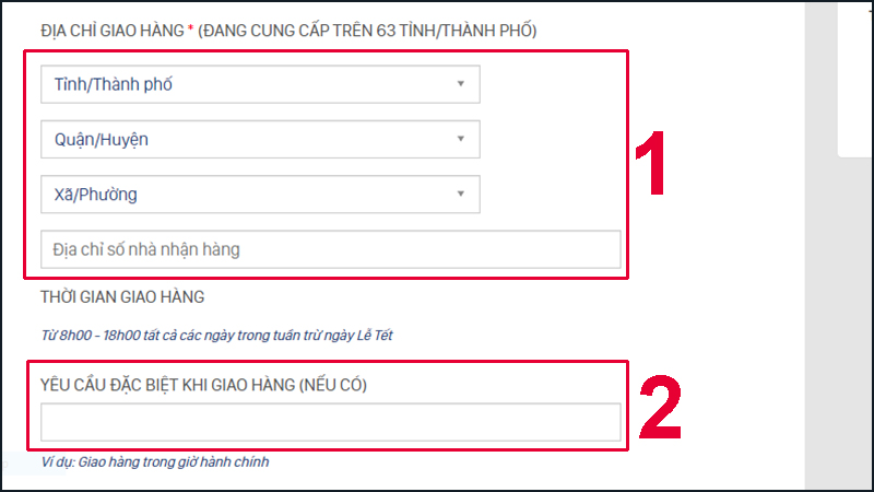 Hãy điền đầy đủ thông tin về địa chỉ giao hàng của bạn
