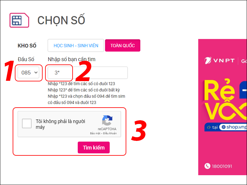 Tìm SIM đầu số 0853