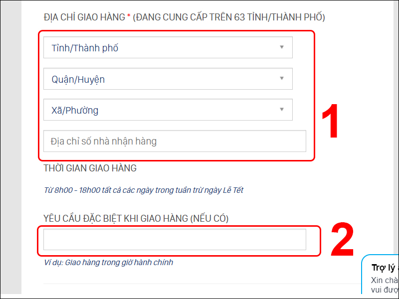 Cung cấp địa chỉ giao hàng