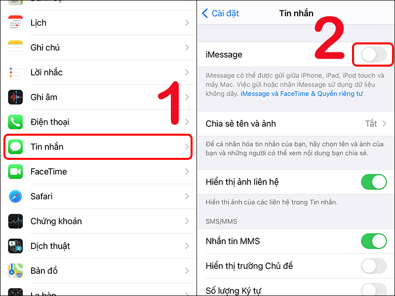 Tắt iMessage