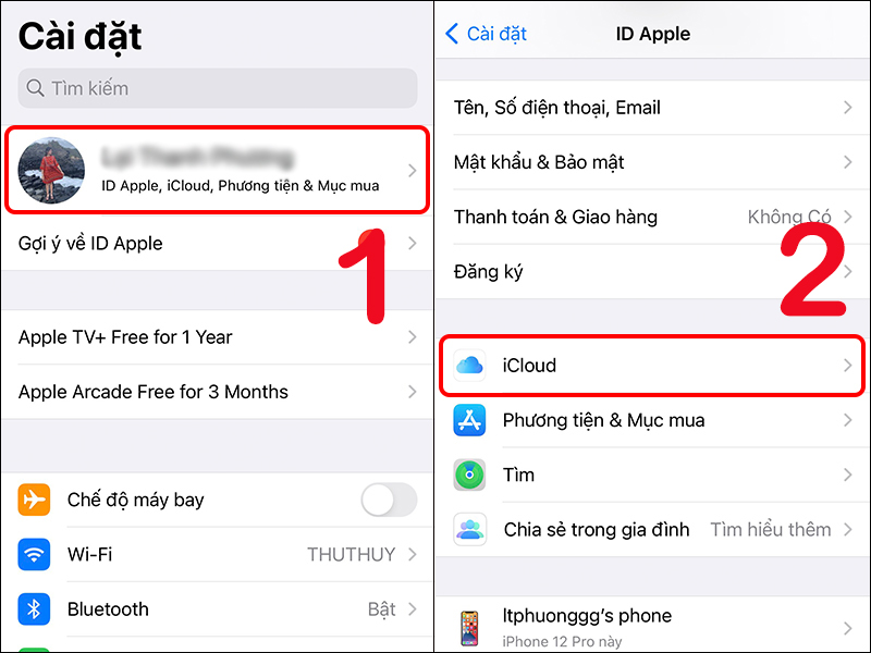 Cài đặt iCloud
