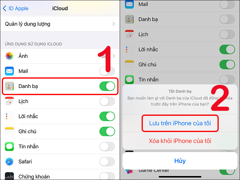 Tắt tính năng đồng bộ Danh bạ trên iCloud