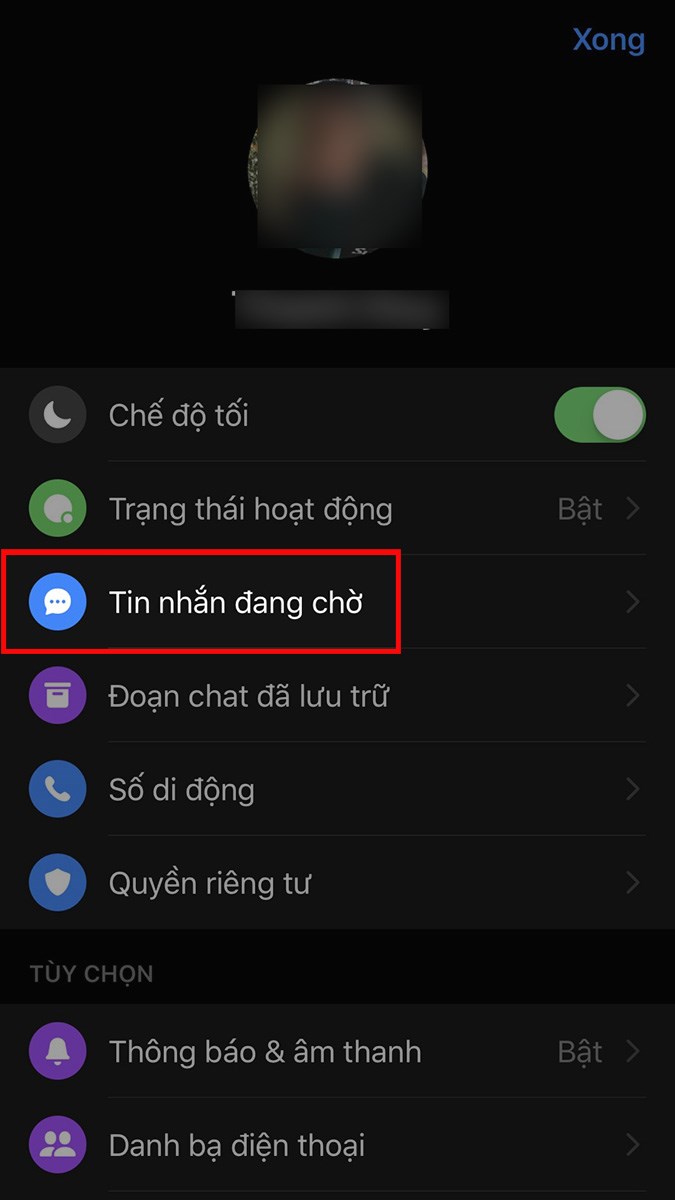 Chọn Tin nhắn đang chờ Chọn Tin nhắn đang chờ