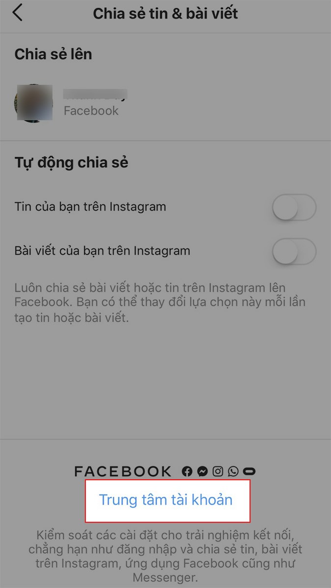 Chọn Trung tâm tài khoản Chọn Trung tâm tài khoản