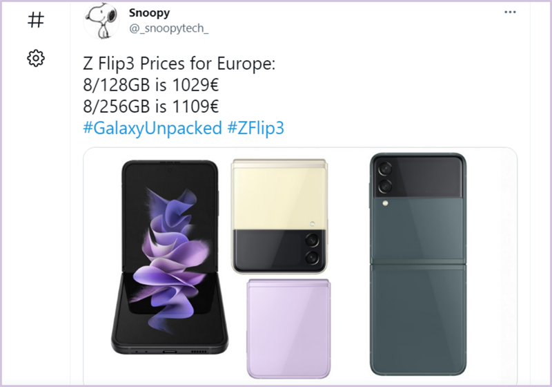 Galaxy Z Flip 3 lộ giá bán các phiên bản bộ nhớ Galaxy Z Flip 3 lộ giá bán các phiên bản bộ nhớ
