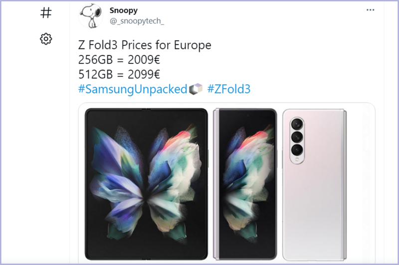 Galaxy Z Fold 3 lộ giá bán các phiên bản bộ nhớ Galaxy Z Fold 3 lộ giá bán các phiên bản bộ nhớ