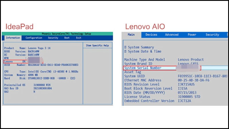 Serial Number của IdeaPad và Lenovo AIO