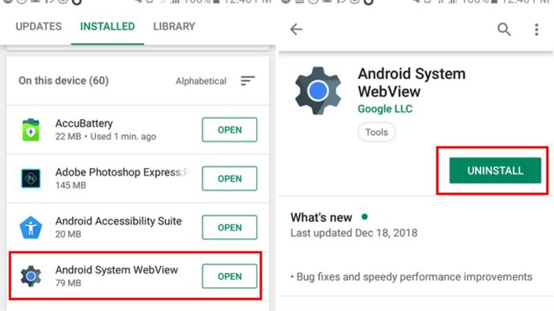 có thể xóa Android System WebView ra khỏi điện thoại không có thể xóa Android System WebView ra khỏi điện thoại không