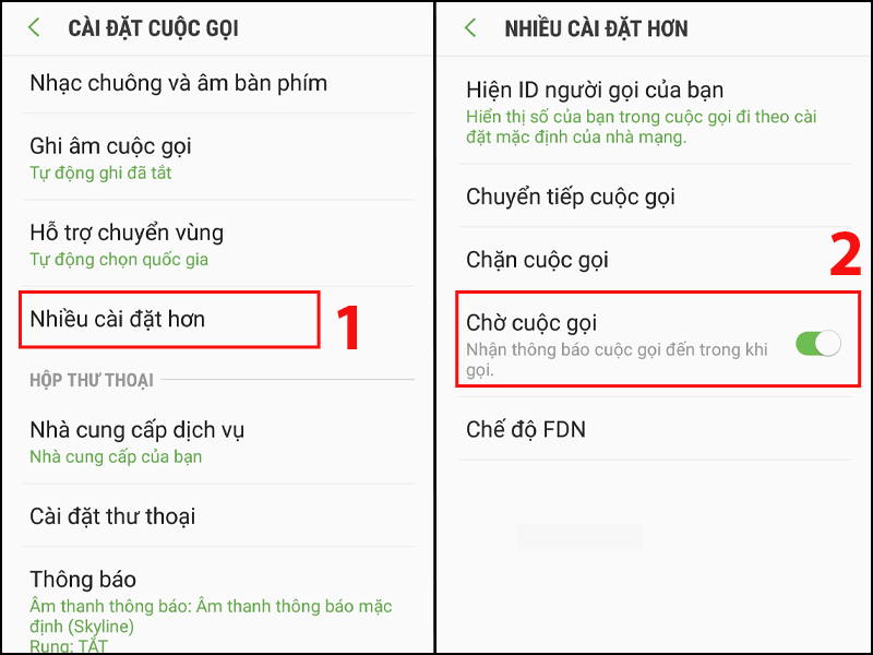 Bật tính năng Chờ cuộc gọi