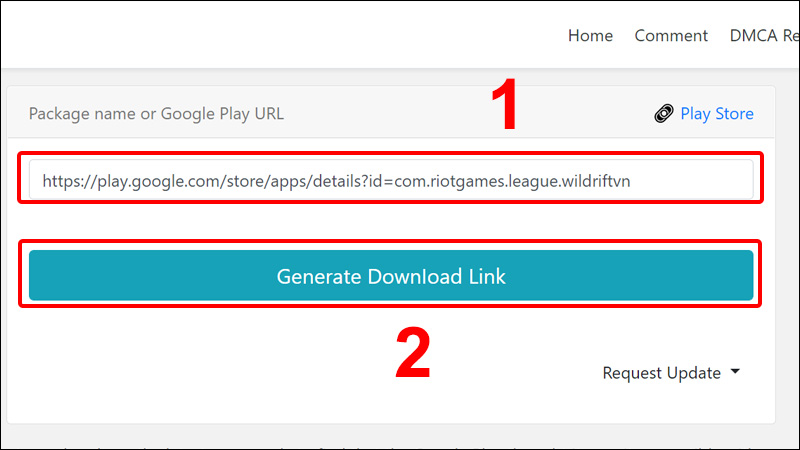 Nhập đúng liên kết của ứng dụng rồi nhấn Generate Download Link
