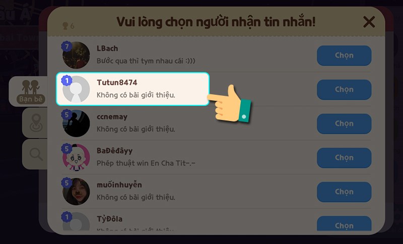Nhấn vào bạn bè Nhấn vào bạn bè