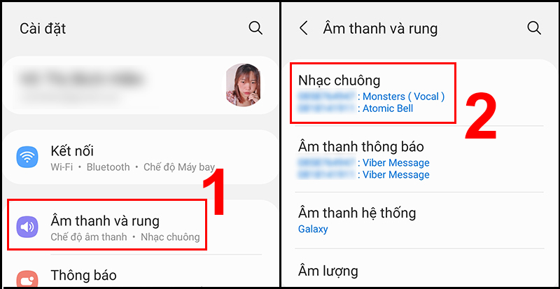 Truy cập vào Nhạc chuông trong Âm thanh và rung