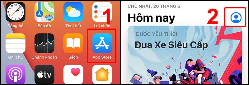 Vào App Store, chọn biểu tượng tài khoản của bạn.