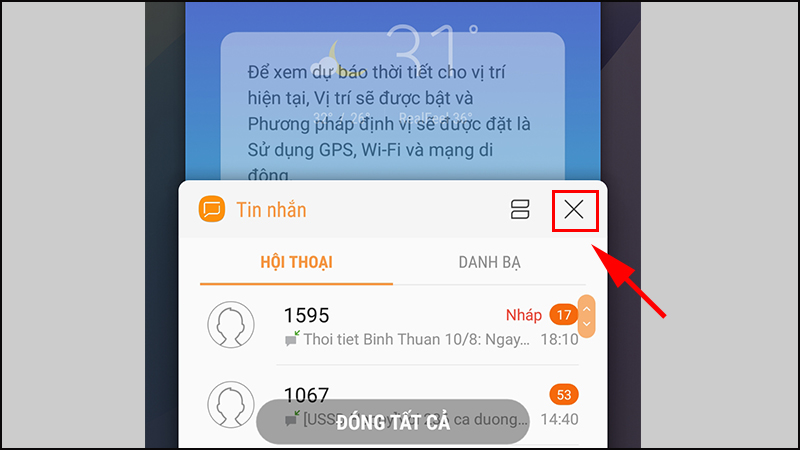 Bấm vào dấu X hoặc quẹt ngang để tắt ứng dụng