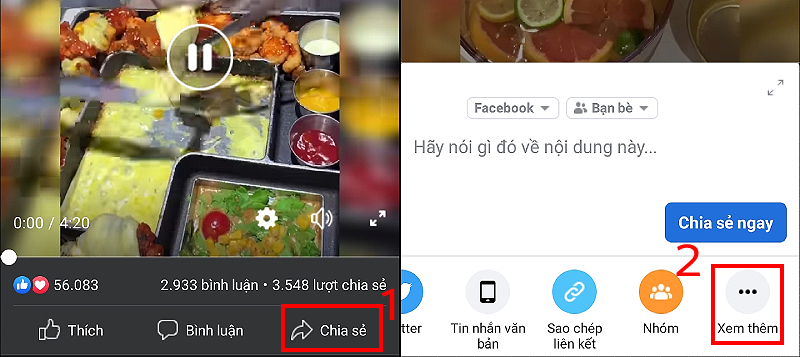 Chọn Chia sẻ và Xem thêm tại video muốn tua