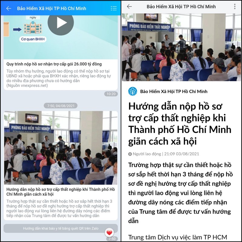 Cách nhận các thông tin về trợ cấp thất nghiệp, các gói hỗ trợ cho người gặp khó khăn trên Zalo Cách nhận các thông tin về trợ cấp thất nghiệp, các gói hỗ trợ cho người gặp khó khăn trên Zalo