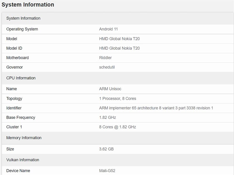 Máy tính bảng Nokia T20 được phát hiện trên Geekbench Máy tính bảng Nokia T20 được phát hiện trên Geekbench
