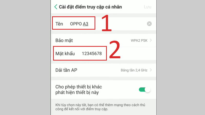 oppo3-800x450-1 Tại Cài đặt điểm truy cập cá nhân bạn có thể đổi Tên hoặc Mật khẩu