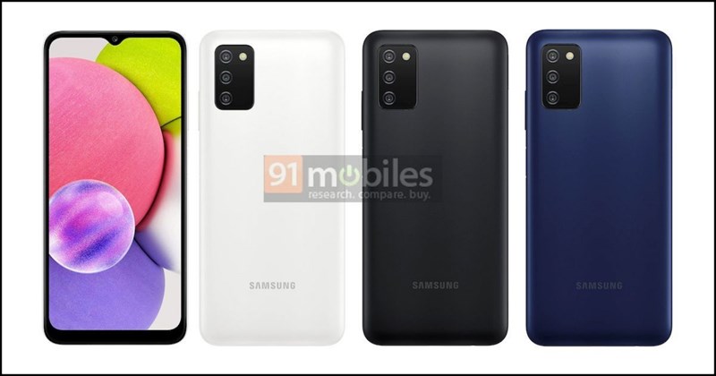Galaxy A03s lộ ảnh render với các tùy chọn màu sắc: Trắng, đen và xanh lam Galaxy A03s lộ ảnh render với các tùy chọn màu sắc: Trắng, đen và xanh lam
