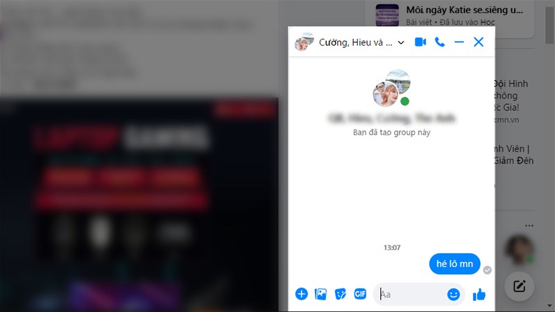 Gửi tin nhắn vào nhóm để hoàn thành việc tạo nhóm trên Messenger bằng máy tính Gửi tin nhắn vào nhóm để hoàn thành việc tạo nhóm trên Messenger bằng máy tính