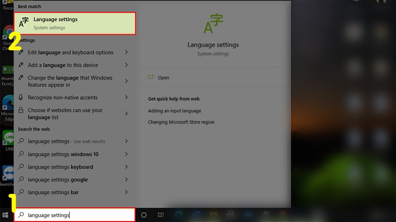 Tìm kiếm và mở Language settings Tìm kiếm và mở Language settings