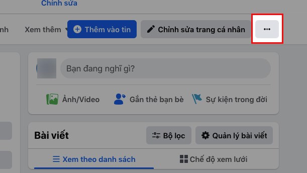 Nhấn vào biểu tượng 3 dấu chấm ở bên phải mục Chỉnh sửa trang cá nhân Nhấn vào biểu tượng 3 dấu chấm ở bên phải mục Chỉnh sửa trang cá nhân