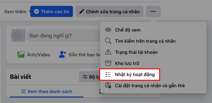 Chọn Nhật ký hoạt động Chọn Nhật ký hoạt động