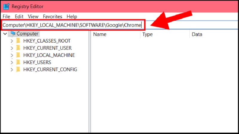 Copy và dán đường dẫn vào thanh địa chỉ của Registry