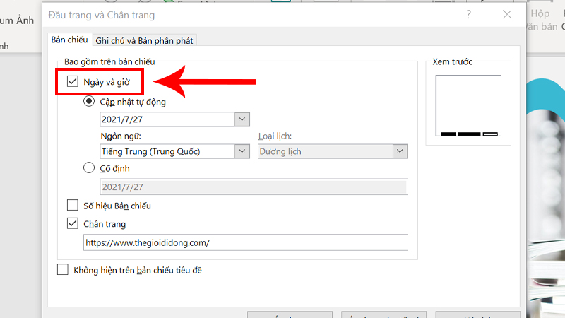 Nhấn tick vào ô Ngày và giờ