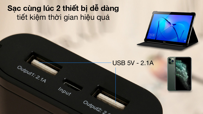 Có thể sạc cùng lúc hai thiết bị khác nhau