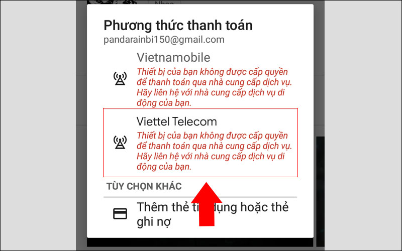 Lỗi không được cấp quyền thanh toán qua Viettel Telecom