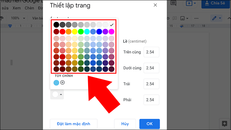 video-cach-doi-mau-nen-google-docs-bang-may-tinh-dien-1-4 Chọn một màu bạn ưa thích cho trang