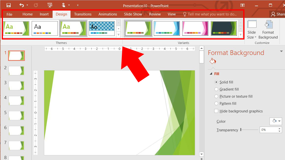 Background graphics thường sẵn có trong PowerPoint ở mục design