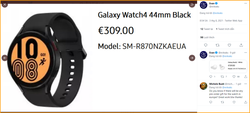 Galaxy Watch 4 44 mm lộ giá bán mới nhất Galaxy Watch 4 44 mm lộ giá bán mới nhất