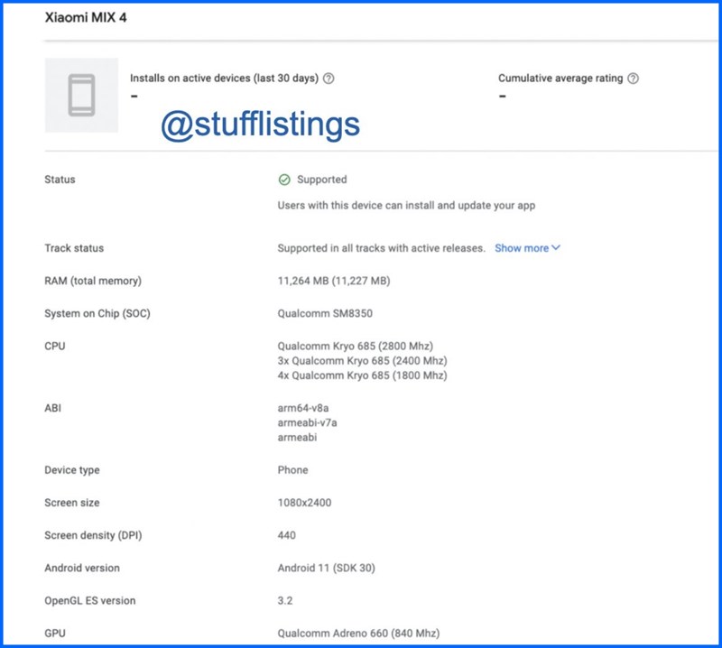 Xiaomi MIX 4 xuất hiện trên Google Play Console Xiaomi MIX 4 xuất hiện trên Google Play Console