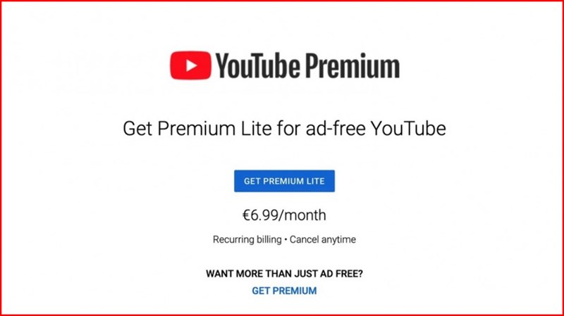 Thông tin giá gói YouTube Premium Lite Thông tin giá gói YouTube Premium Lite